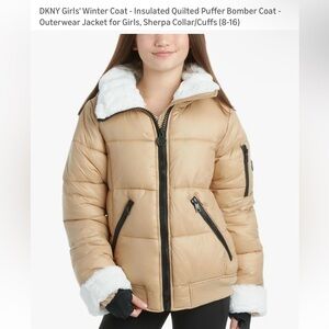 DKNY Puffer Jacket Tan Quilted Puffer Winter Bomber Coat MSRP $116